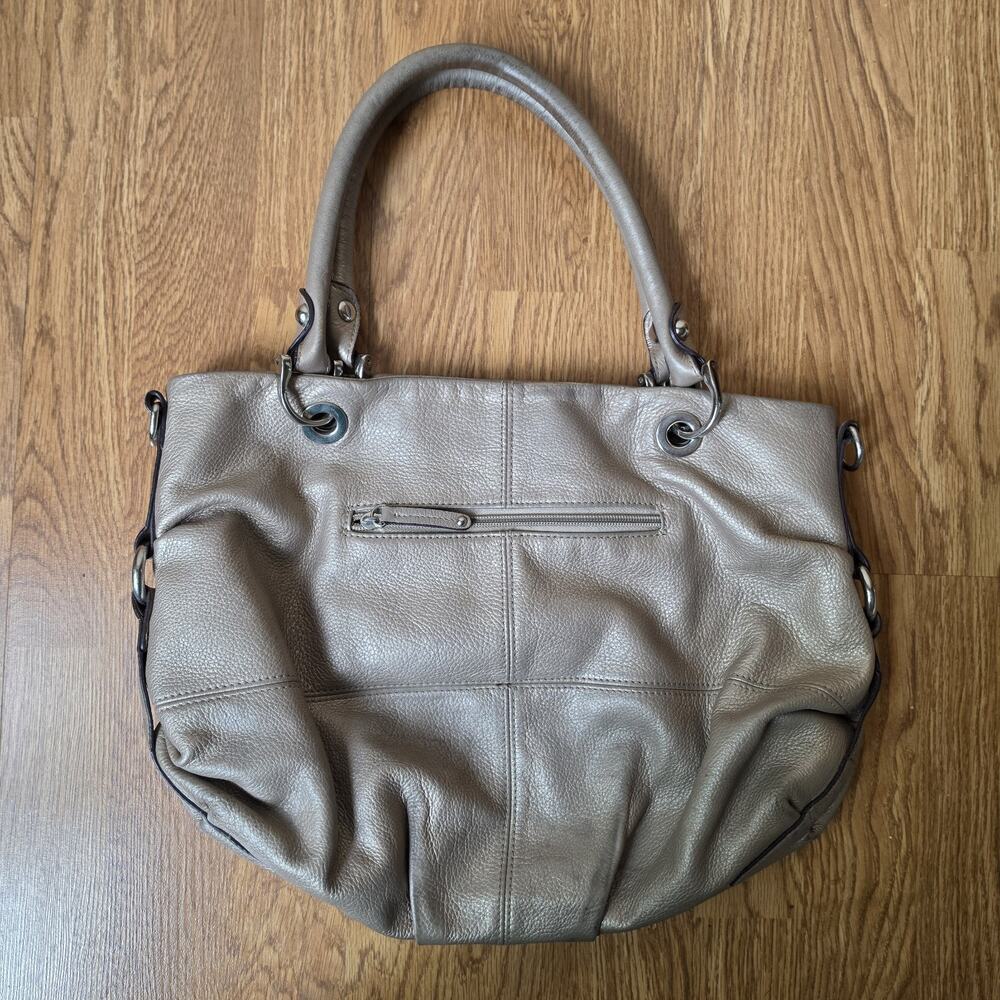 Tignanello Purse Metallic Gold Pebble Leather Handbag Tote Shoulder Bag READ
